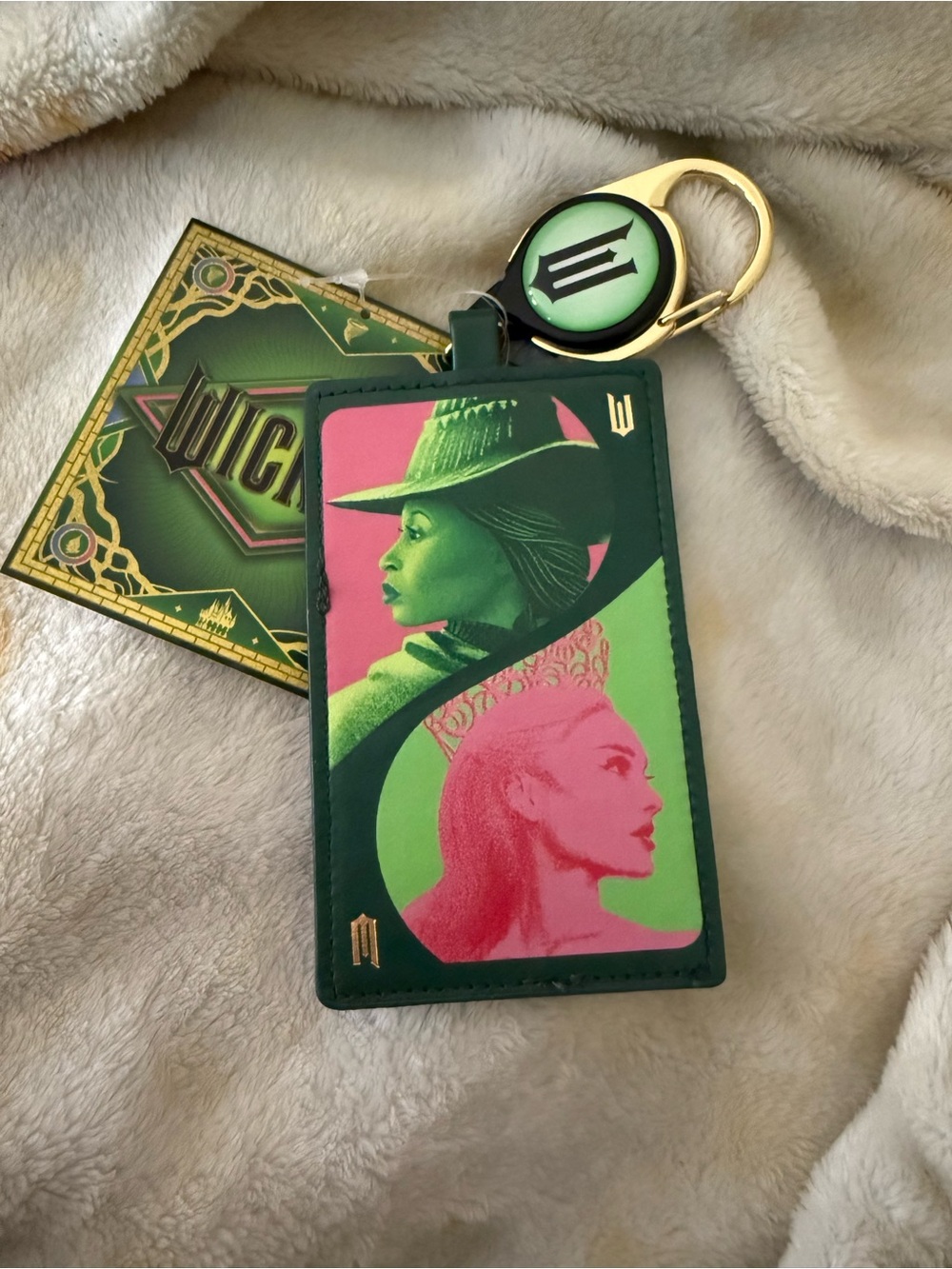 Green & Pink Illustration Cardholder with Gold Hook